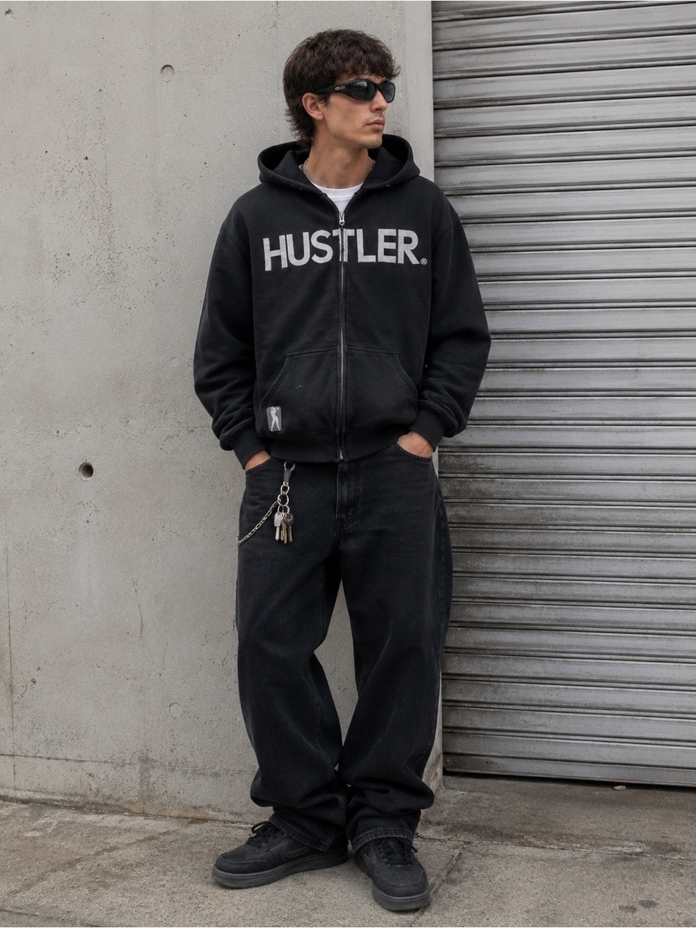 Hustler Hardcore Since ‘ 74 Full Zip Hoodie Black Embroidered Logo Size Large